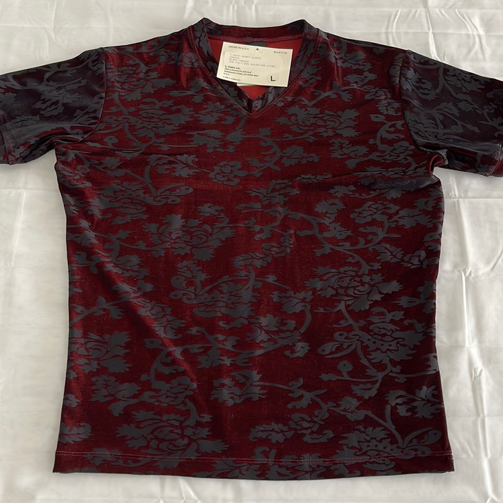 Vintage Greg Parry Mens Damask Fitted V-neck Shirt Sz L - Picture 5 of 13
